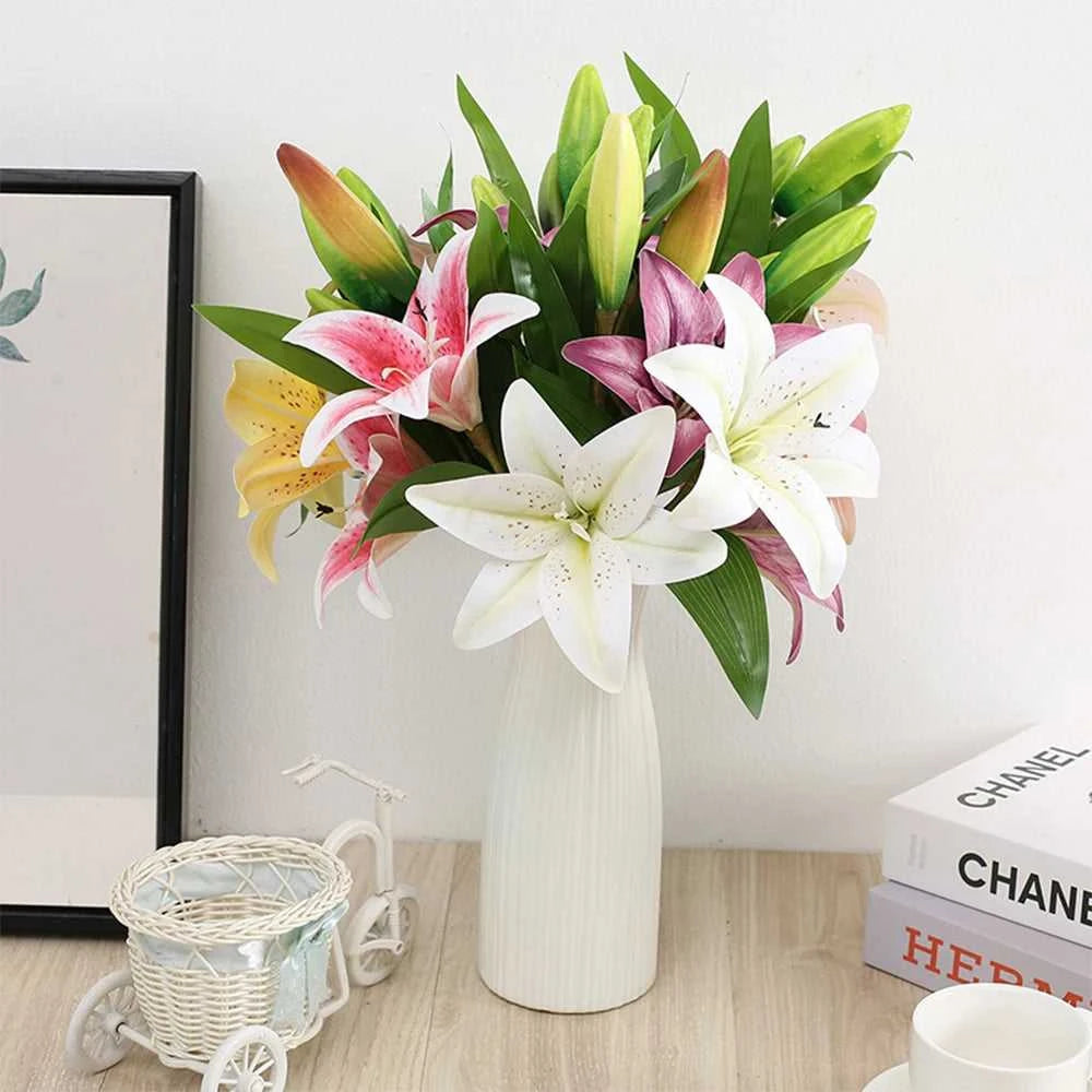Arcadia Artificial Lily Flowers - Realistic 3D Stems for Home & Wedding Decor 14:496#58 -Purple Artificial Flowers