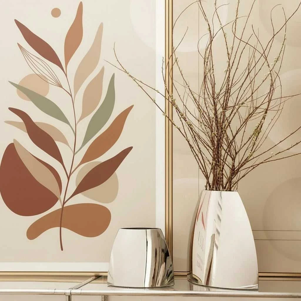 Plata Arc Metal Vase - Silver Smooth Finish Flower Pot 14:366#S decorative vase