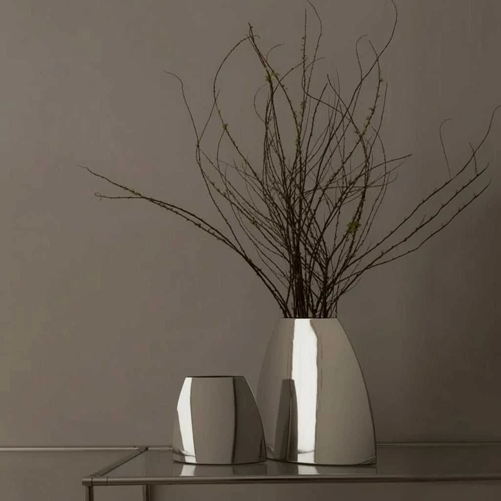 Plata Arc Metal Vase - Silver Smooth Finish Flower Pot 14:366#S decorative vase