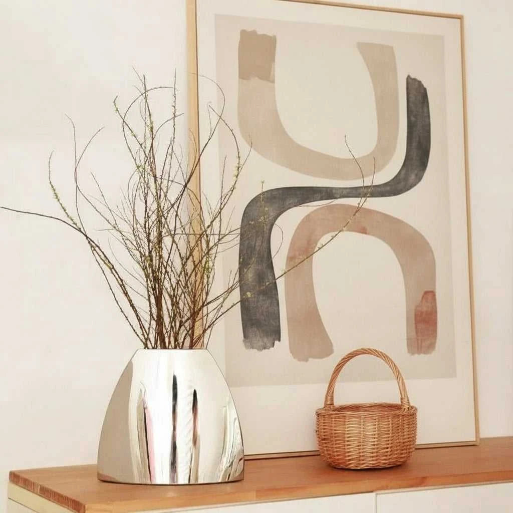 Plata Arc Metal Vase - Silver Smooth Finish Flower Pot 14:366#S decorative vase