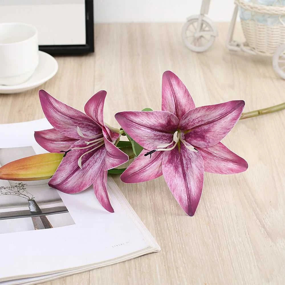 Arcadia Artificial Lily Flowers - Realistic 3D Stems for Home & Wedding Decor 14:496#58 -Purple Artificial Flowers