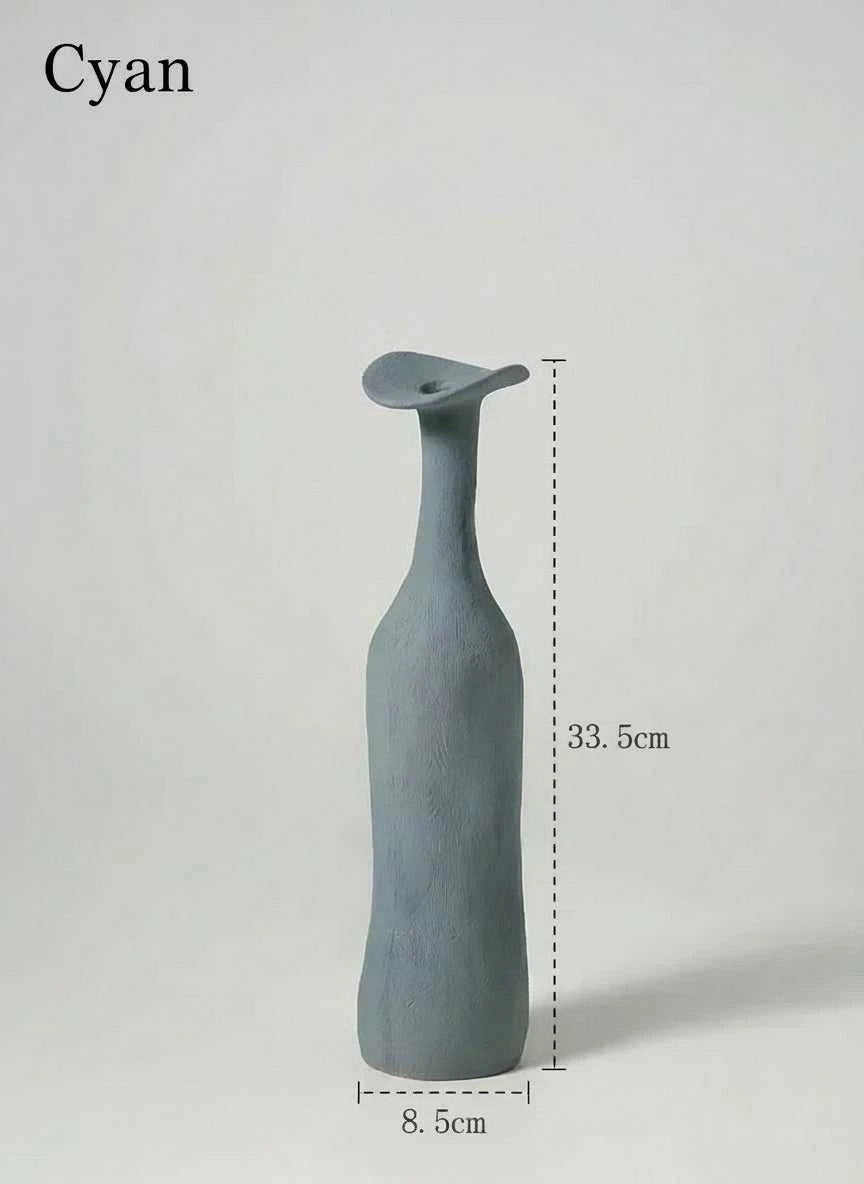 Remy Nordic Ceramic Porcelain Vase - Handmade Textured Design 14:10#Cyan 33.5x8.5cm vase