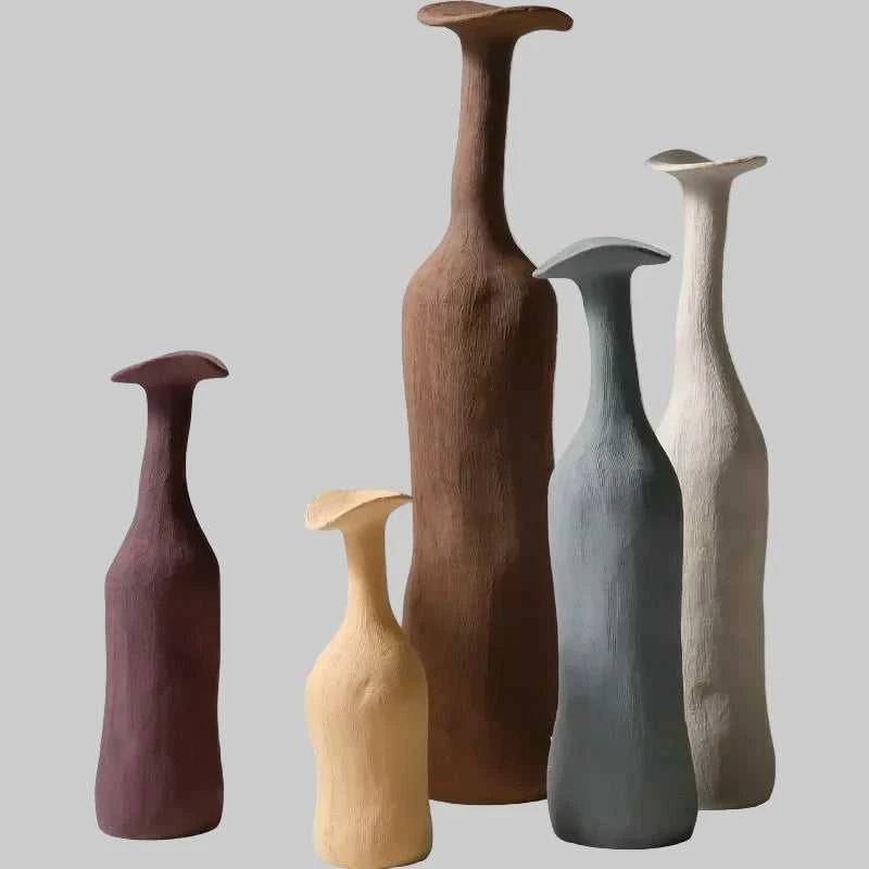 Remy Nordic Ceramic Porcelain Vase - Handmade Textured Design 14:10#Cyan 33.5x8.5cm vase