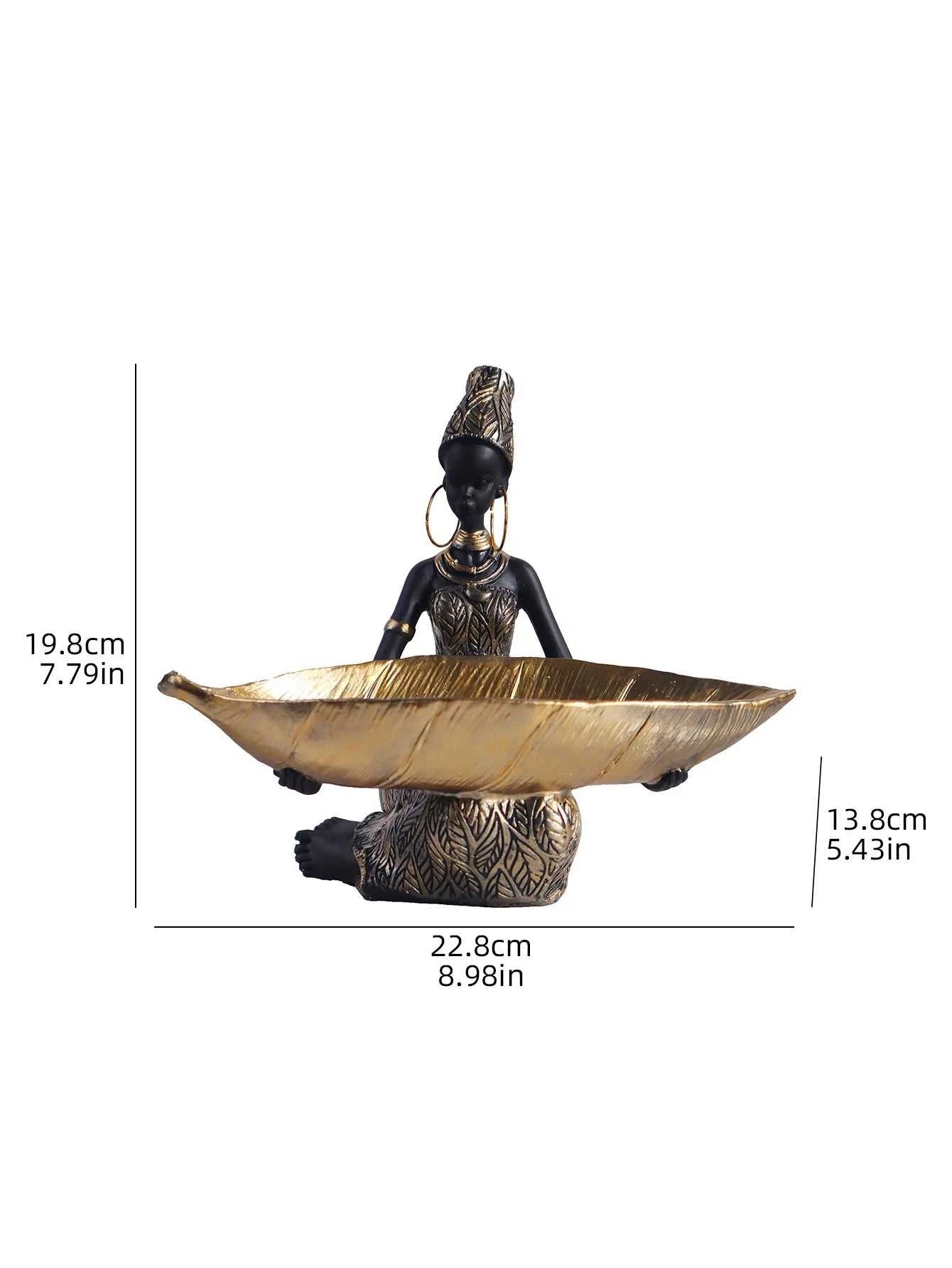 Akia African Girl Resin Sculpture - Decorative Storage Plate Ornament 14:200006151#BF0418 Decorative Sculpture
