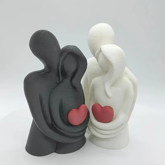 Sadie 3D printed embracing couple sculpture in black and white, modern love art gift