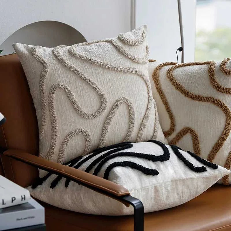 Sera Boho Chenille Throw Pillow Cover - Soft Geometric Line Cushion 14:771;5:201298983#45x45cm Without core Cushion Covers