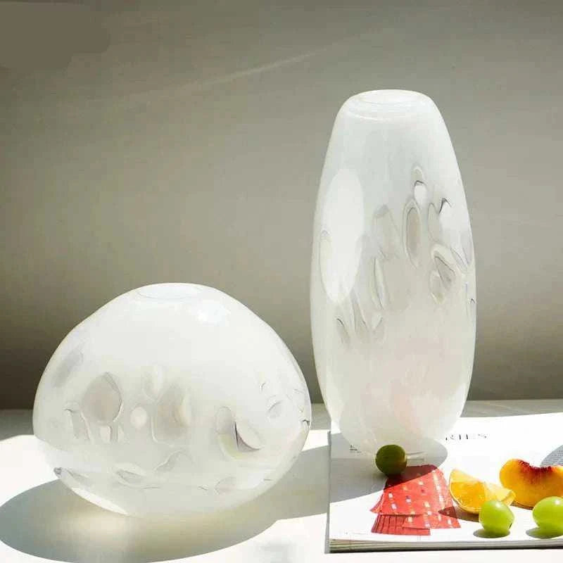Shoku Milky White Glass Vase - Nordic Minimalist Flower Pot for Modern Home Decor 14:29#A Vases