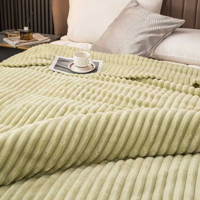 Sierra Knitted Throw Blanket - Hypoallergenic Faux Rabbit Fur All-Season 14:175#one-green;5:596#39.37inX59.06in Blankets & Throws