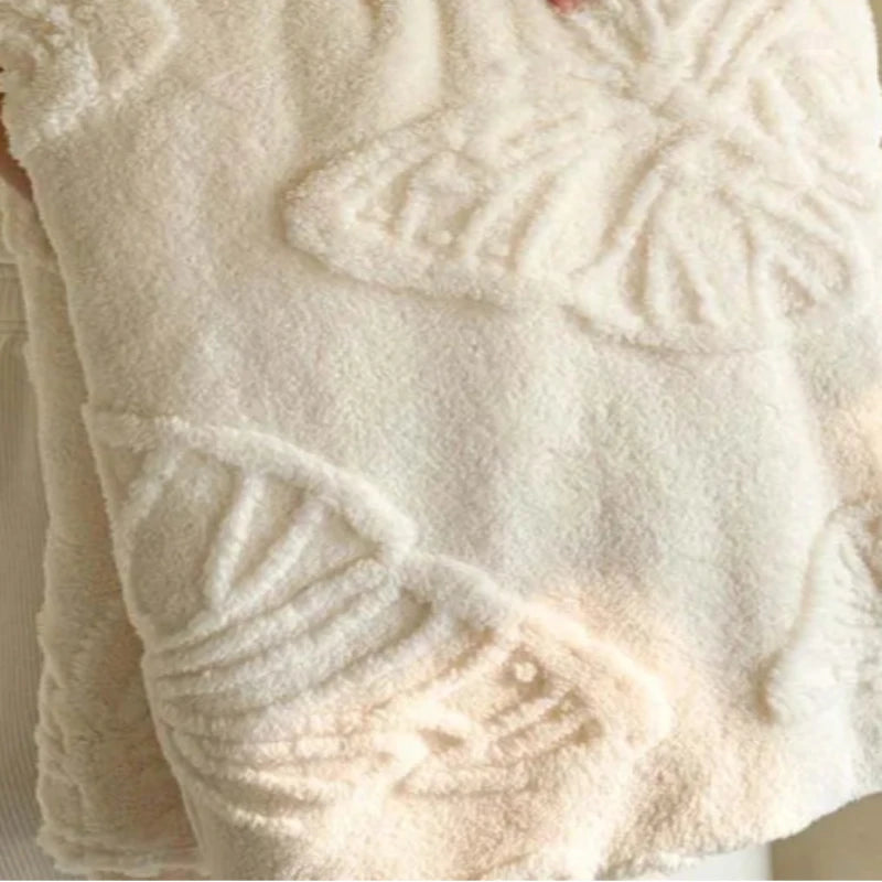 Solano 3D Embossed Butterfly Flannel Blanket - Ultra Soft & Warm Throw 14:29#White;5:596#100x150cm Blankets & Throws