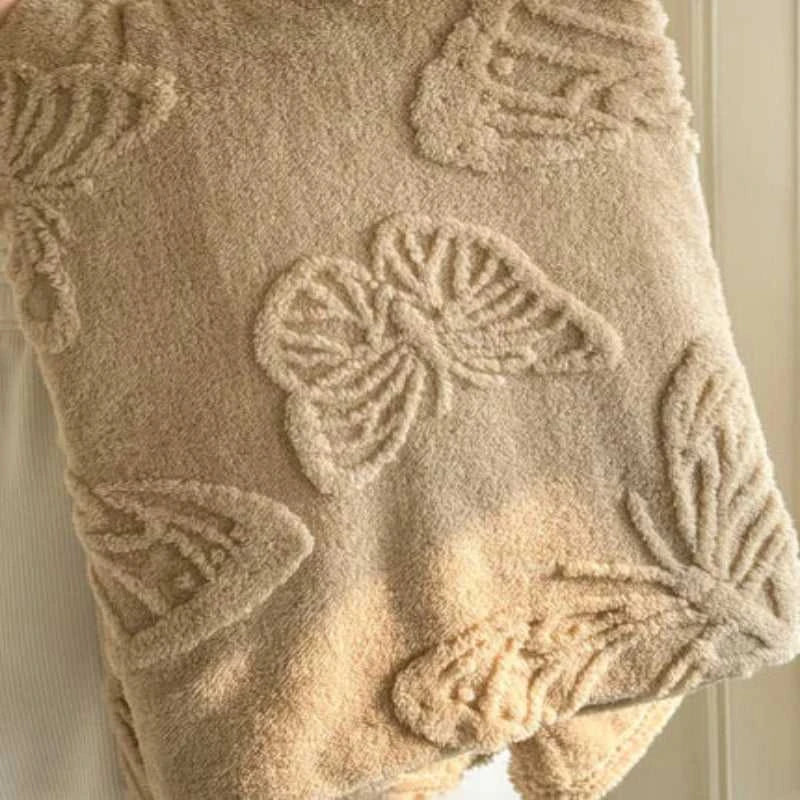 Solano 3D Embossed Butterfly Flannel Blanket - Ultra Soft & Warm Throw 14:29#White;5:596#100x150cm Blankets & Throws