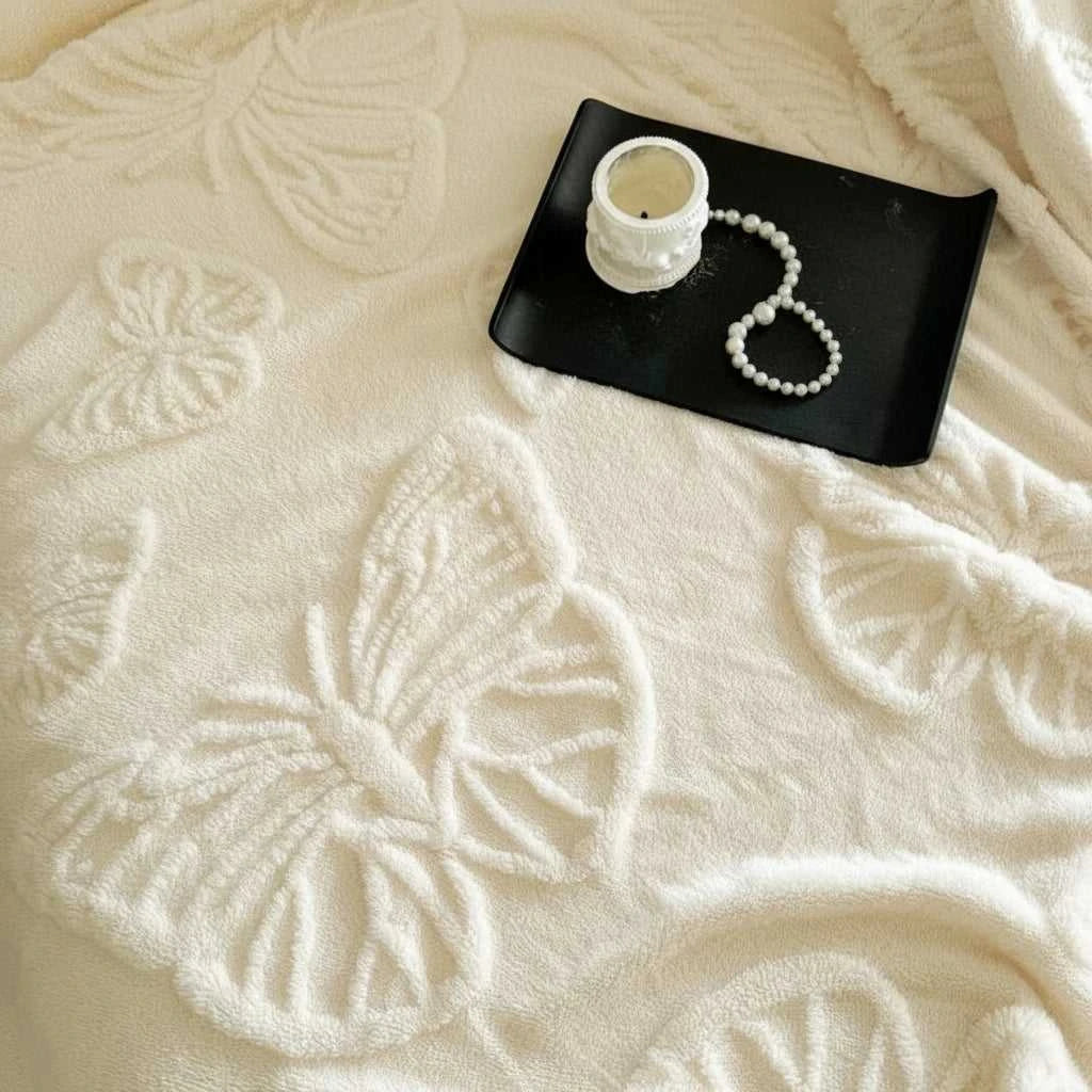 Solano 3D Embossed Butterfly Flannel Blanket - Ultra Soft & Warm Throw 14:29#White;5:596#100x150cm Blankets & Throws