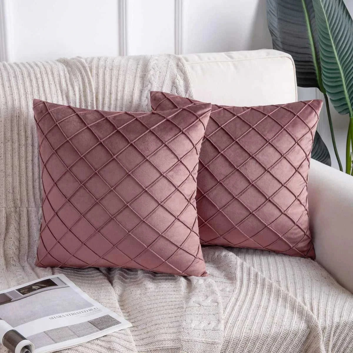 Souk Velvet Diamond Check Throw Pillow Cover - Soft Solid Color Cushion 14:200002984#PURPLE;5:202949817#30X50cm Cushion Covers