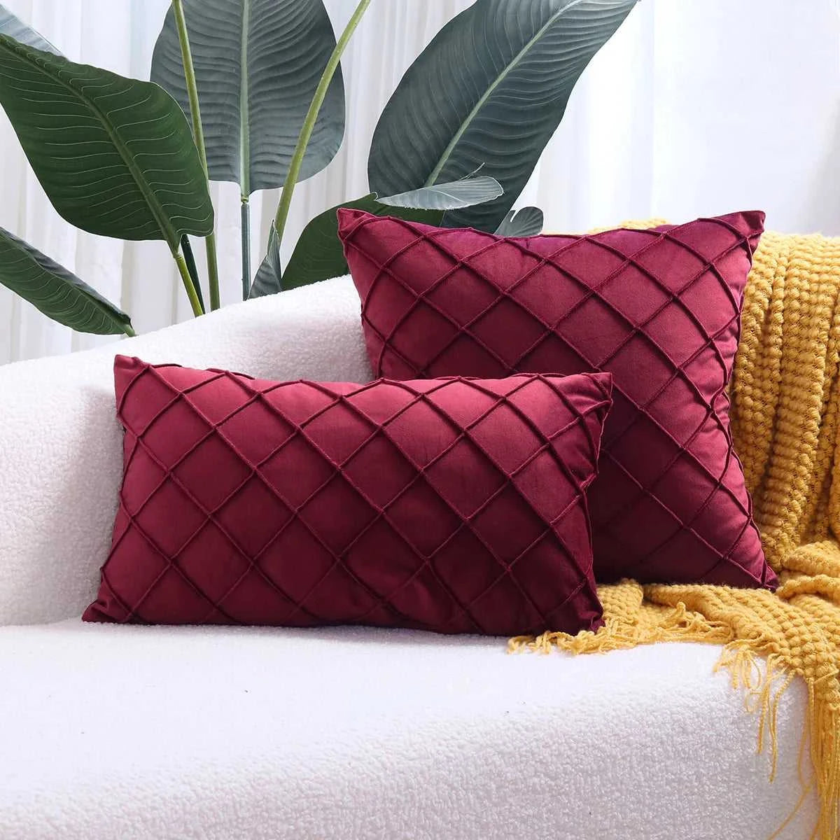 Souk Velvet Diamond Check Throw Pillow Cover - Soft Solid Color Cushion 14:200002984#PURPLE;5:202949817#30X50cm Cushion Covers