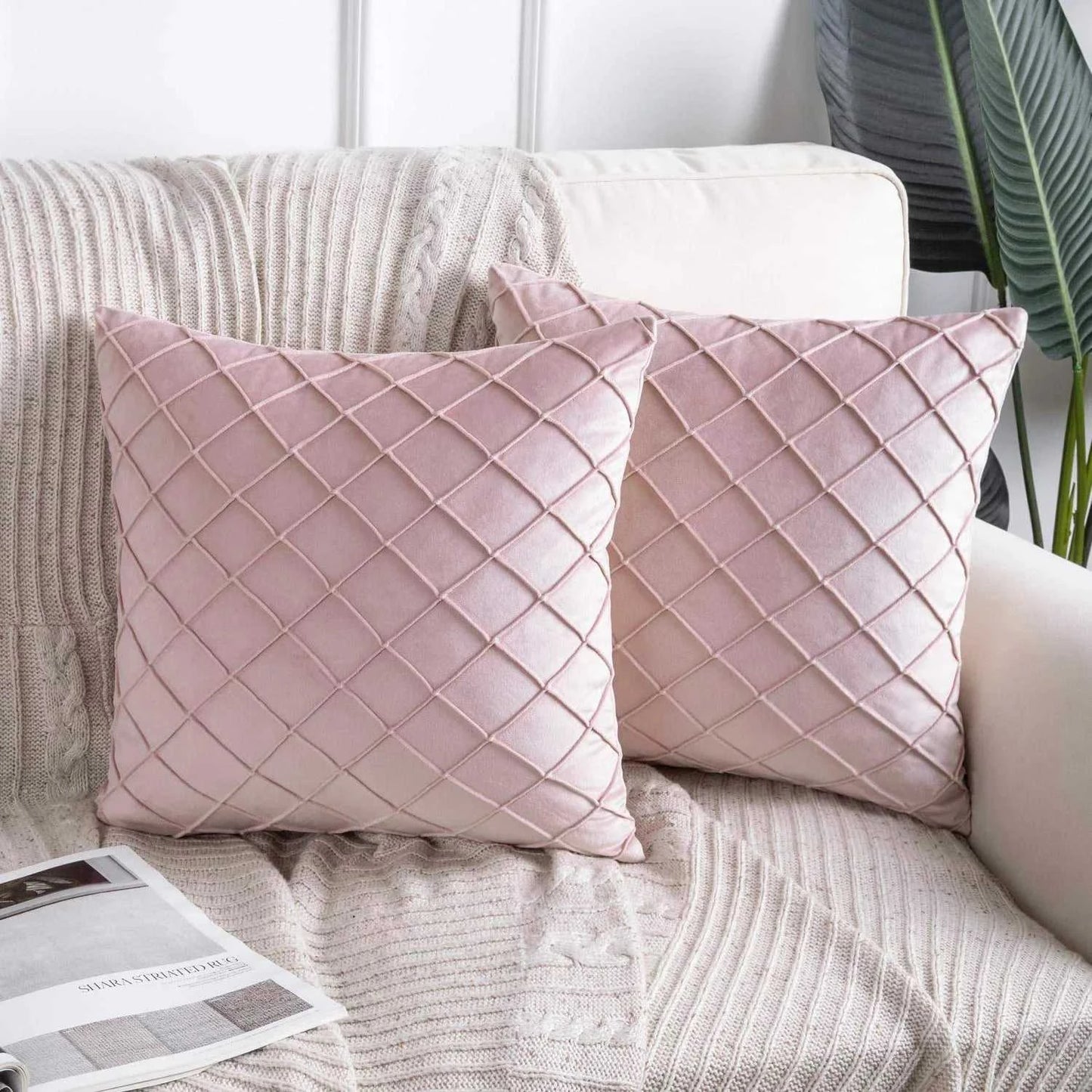 Souk Velvet Diamond Check Throw Pillow Cover - Soft Solid Color Cushion 14:200002984#PURPLE;5:202949817#30X50cm Cushion Covers