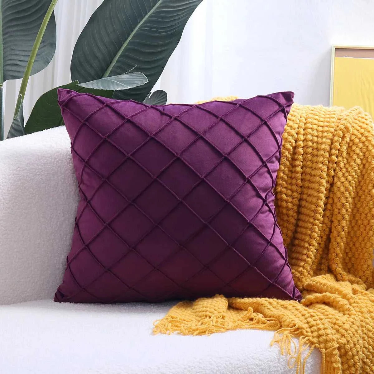 Souk Velvet Diamond Check Throw Pillow Cover - Soft Solid Color Cushion 14:200002984#PURPLE;5:202949817#30X50cm Cushion Covers