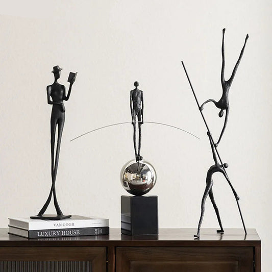 Gold metal acrobat sculpture ornament - abstract figure desk decor front view