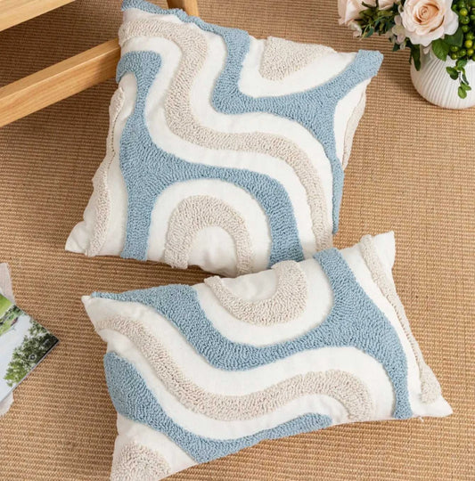 Tamara Boho Blue White Geometric Loop Pillow Cover - Decorative Cushion 14:173;5:202949817 Cushion Covers