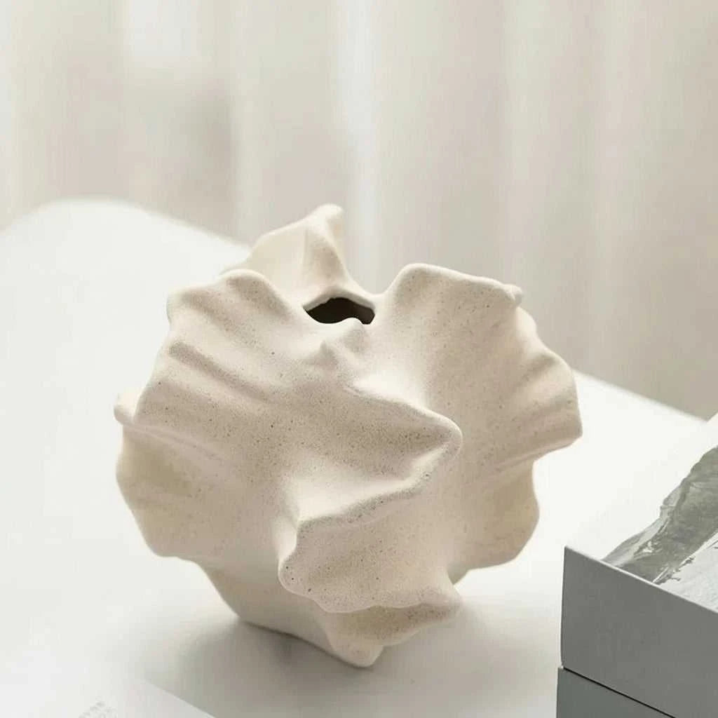 Unica Irregular Wrinkle Ceramic Vase - Modern Porcelain Flower Pot for Desk Decor 14:29#S(15x12.8cm) vase