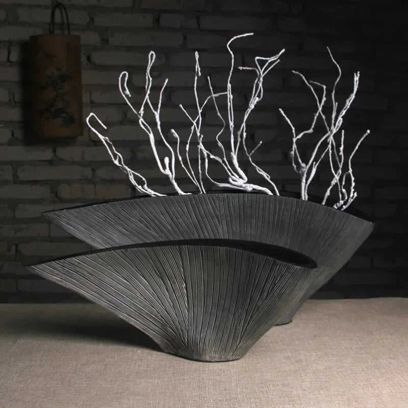 Vaas Nordic Resin Fan Vase - Abstract Sculpture for Dried Flowers 14:1254#A-S Vases