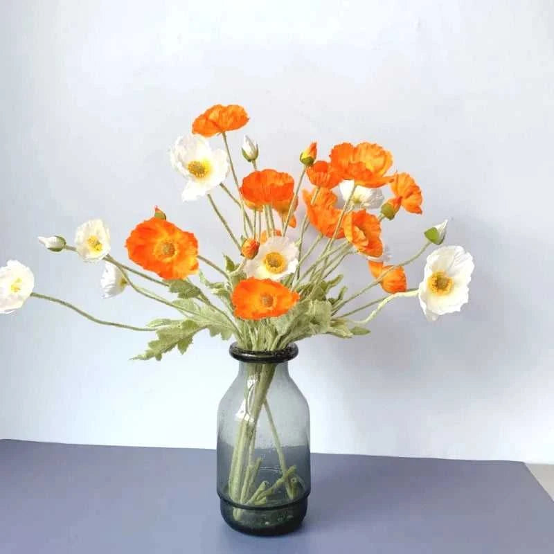 Valencia Artificial Poppy Flowers - Silk Long Stem for Wedding Bouquet & Home Decor 14:200006154#Purple White Artificial Flowers