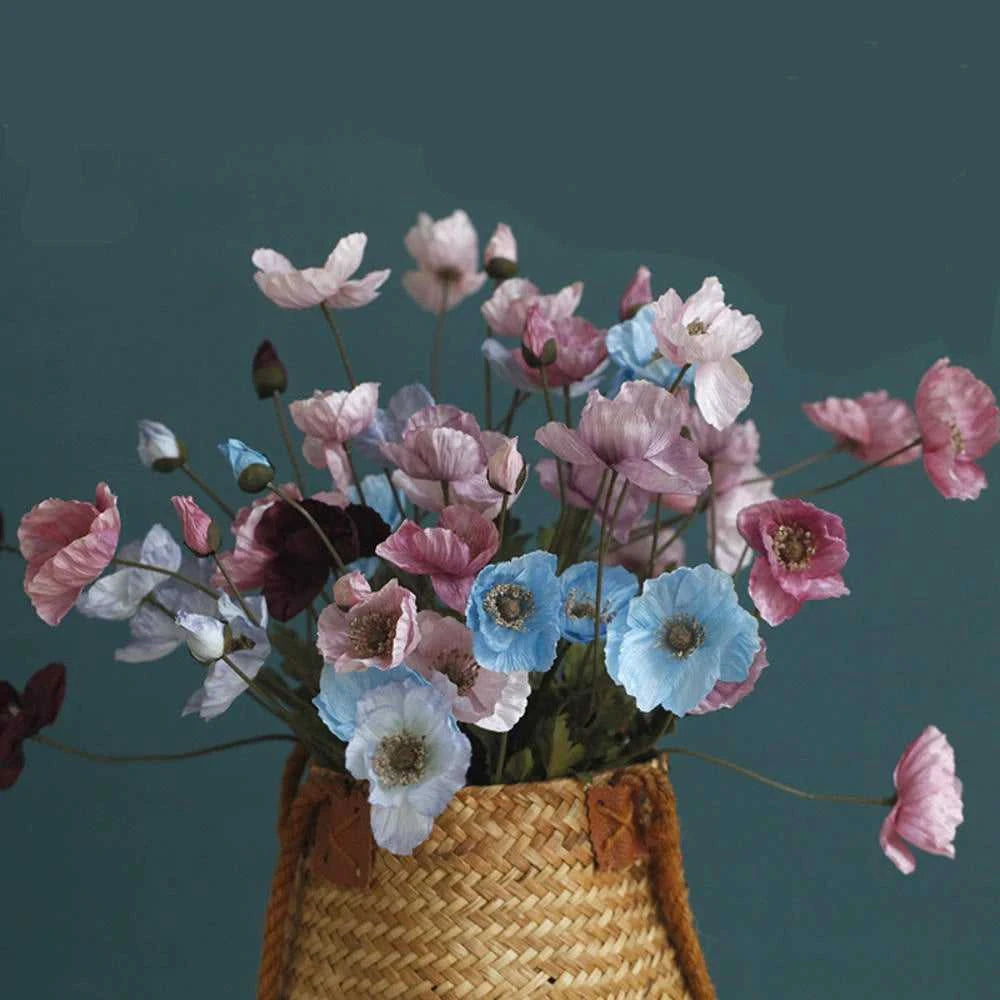 Valencia Artificial Poppy Flowers - Silk Long Stem for Wedding Bouquet & Home Decor 14:200006154#Purple White Artificial Flowers