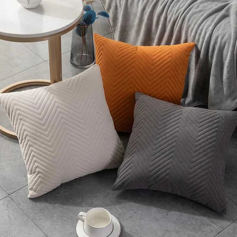 Velour Quilted Velvet Throw Pillow Covers 45x45cm - Luxury Cushion Cases 14:29#A-Orange Cushion Covers