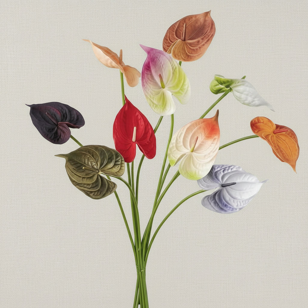 10Pc/lot PU Artificial Flowers Anthurium Bridal Bouquet Wedding Decoration Fake Palm Flowers Home Party Table Floral Arrangement 14:365458#Brown Artificial Flowers