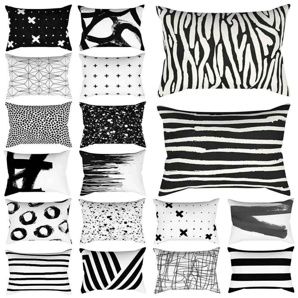 Vika Black & White Striped Rectangular Cushion Cover 30x50cm 14:193#236;5:201298989#30x50cm Cushion Covers