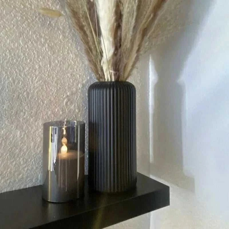 Vike Striped Ceramic-Look Plastic Vase - Durable Decorative Flower Display 14:29#White vase