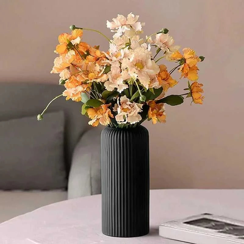 Vike Striped Ceramic-Look Plastic Vase - Durable Decorative Flower Display 14:29#White vase