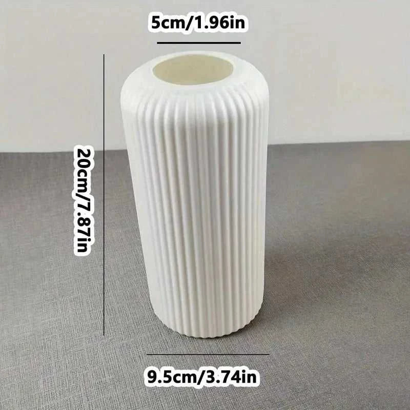 Vike Striped Ceramic-Look Plastic Vase - Durable Decorative Flower Display 14:29#White vase