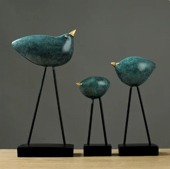 Vogel Resin Bird Figurines Set - Decorative Desk Sculpture for Home & Café Decor 14:200006151#style1-3PCS Decorative Sculpture