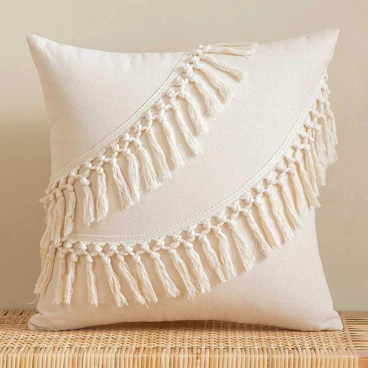 Zahara Moroccan Fringed Cushion Cover - Handmade Cotton Weave with Tassels 14:496#SYMMETRICAL 30X50CM Cushion Covers