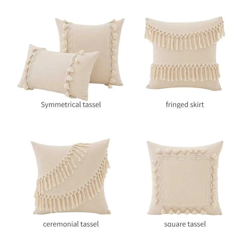 Zahara Moroccan Fringed Cushion Cover - Handmade Cotton Weave with Tassels 14:496#SYMMETRICAL 30X50CM Cushion Covers