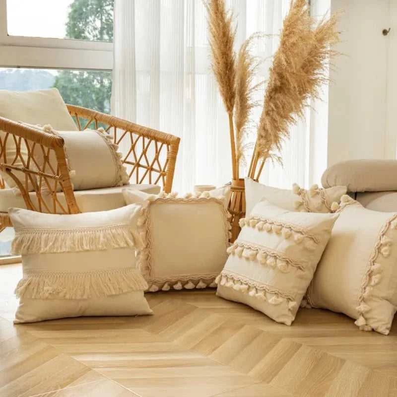 Zahara Moroccan Fringed Cushion Cover - Handmade Cotton Weave with Tassels 14:496#SYMMETRICAL 30X50CM Cushion Covers