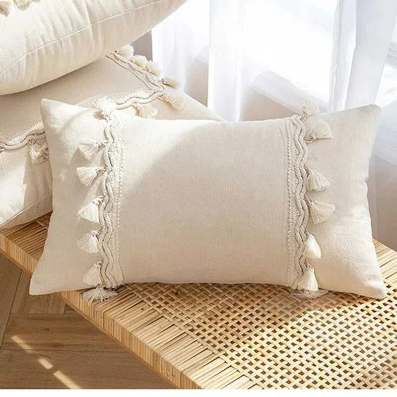 Zahara Moroccan Fringed Cushion Cover - Handmade Cotton Weave with Tassels 14:496#SYMMETRICAL 30X50CM Cushion Covers