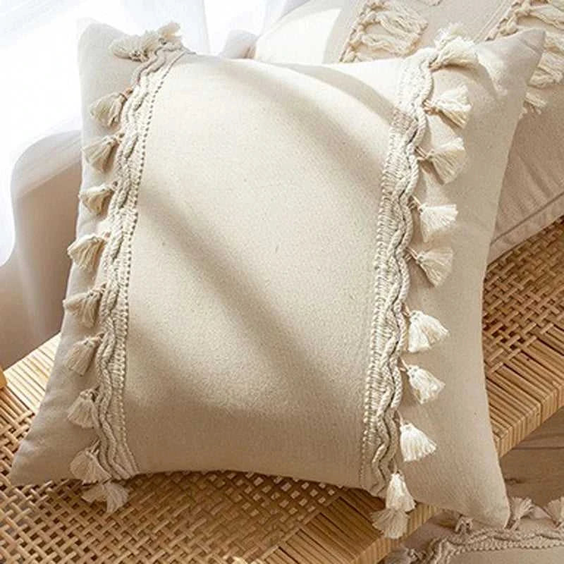 Zahara Moroccan Fringed Cushion Cover - Handmade Cotton Weave with Tassels 14:496#SYMMETRICAL 30X50CM Cushion Covers