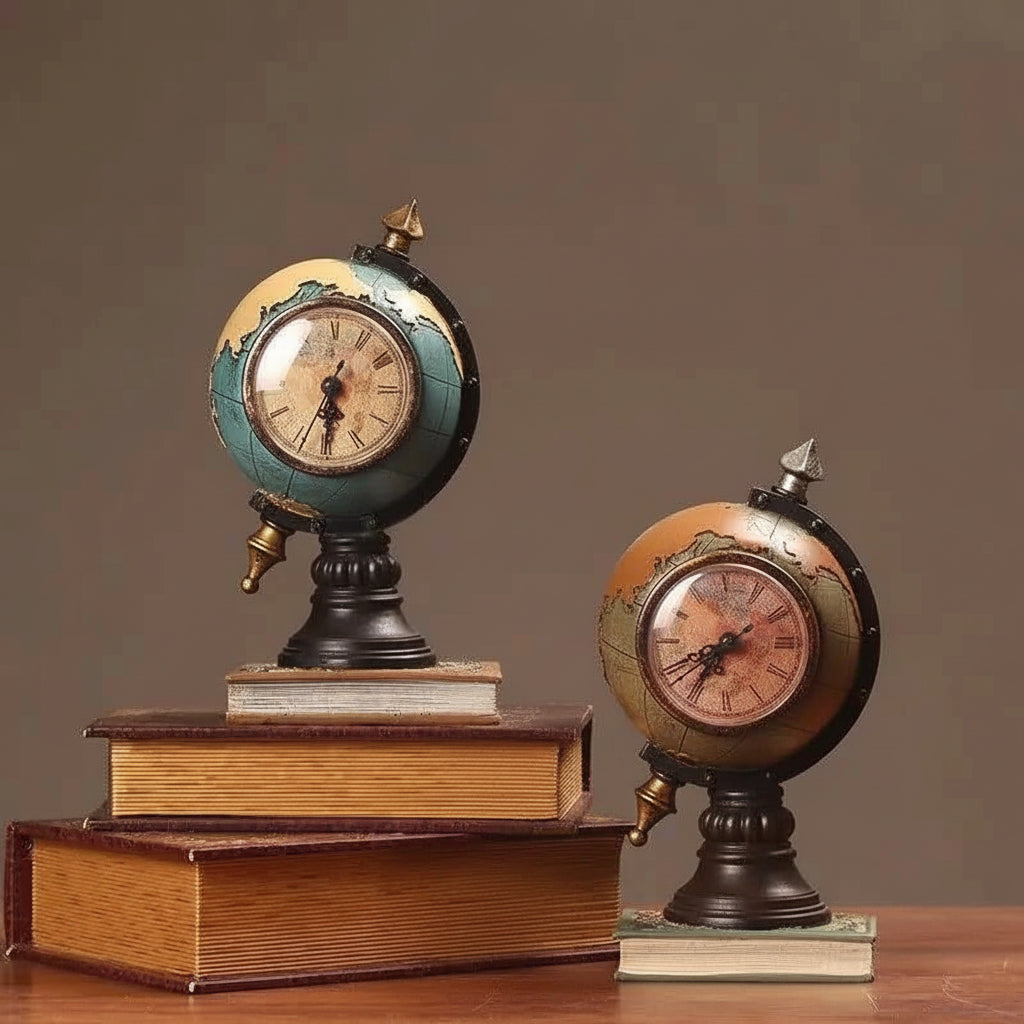 Desktop Ornament Vintage Clock Globe Table Decoration Tabletop Ornament 14:366#Yellow sculptures