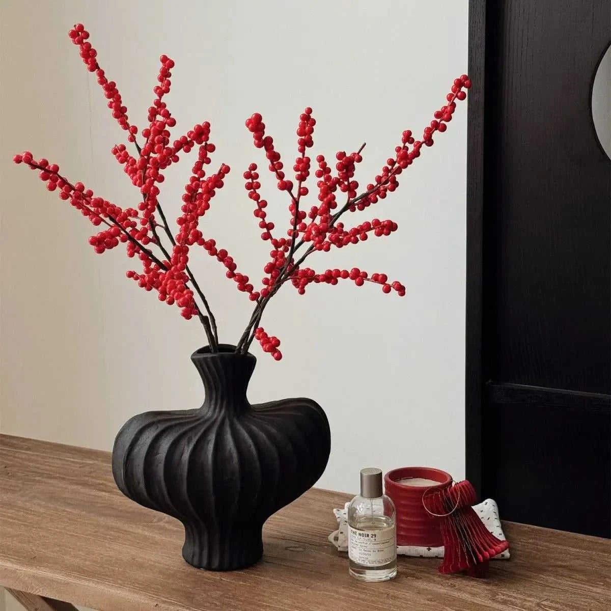 Zess Ceramic-Style Plastic Vase - Sophisticated Desktop Decor 14:10#Black vase